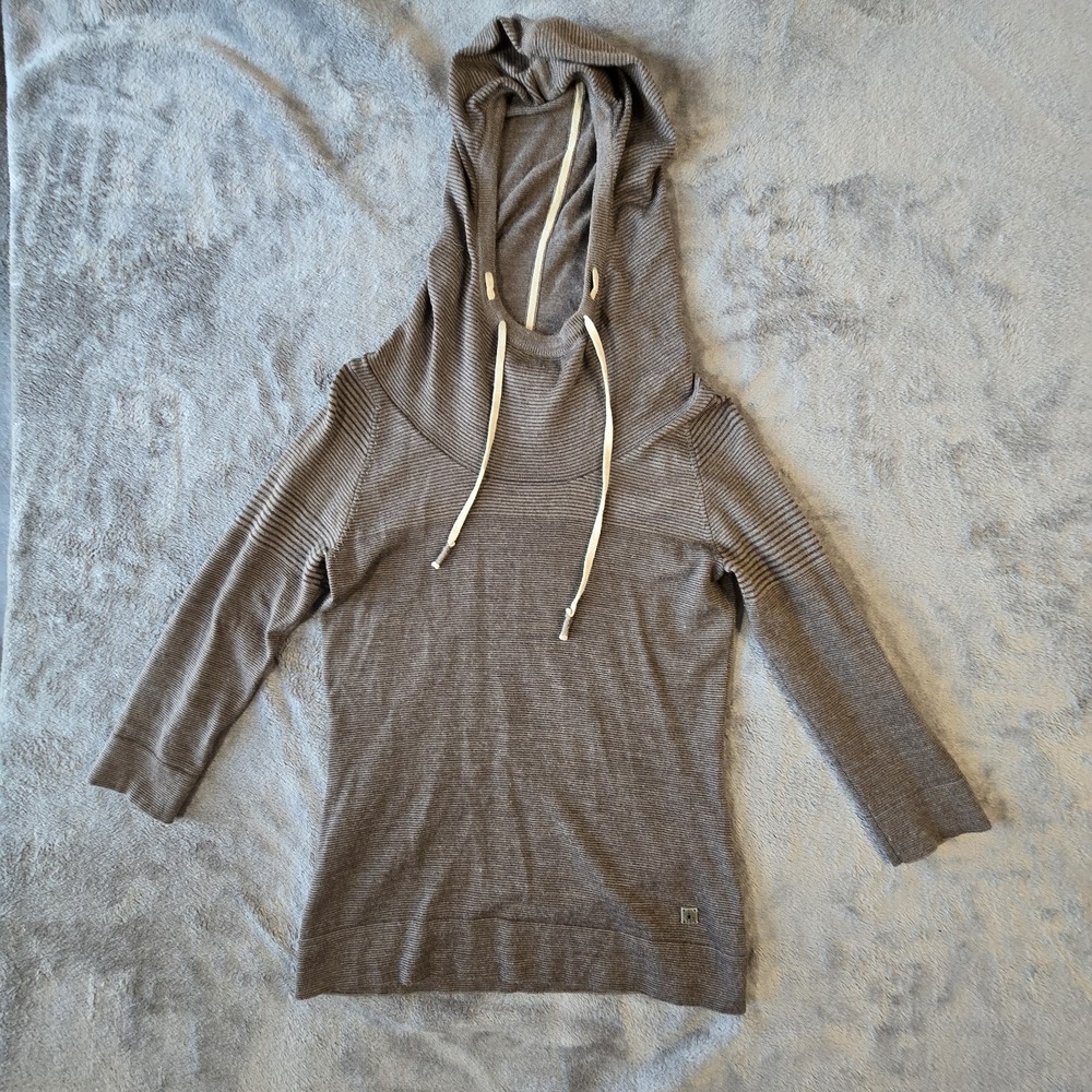 Smartwool Hooded Pullover Merino Wool Sweater XS Gray Ribbed Striped Gorpcore‎